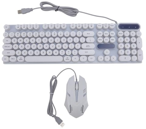 Asixxsix Mechanische Gaming-Tastatur im Schreibmaschinenstil, beleuchtete 1600DPI Retro-Punk-Tastenkappen, USB-Schreibmaschinen-Tastatur und Maus-Kombination für PC-Laptop-Gamer (D500 White Punk Set)