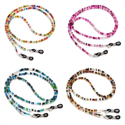 Qzakce Brillenkette Damen 4 Stück Brillenbandhalter Kette Modische Perlen Brillen Kette Brillenband Eyeglass Chain für Lesebrillen Sonnenbrillen Kleidung Matching