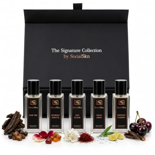Luxury Unisex Perfume Gift Set (5x20ml) - Long Lasting Eau de Parfum Collection for Men & Women – Oud, Arabian Nights, 540 Elixir, Aqua Swim, Smokin’ Cherry – Travel Size Premium Gift Box Set