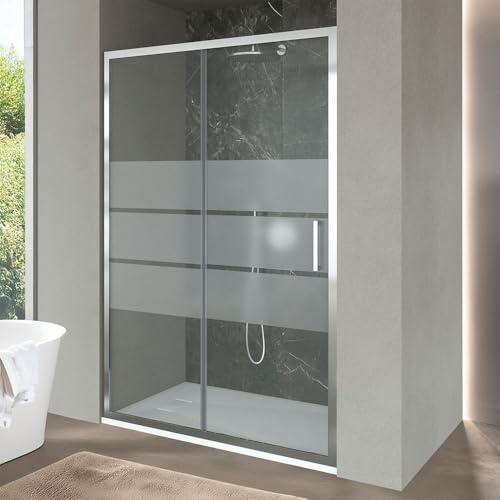 Box Doccia Nicchia 150 Cm (H 200) Porta Scorrevole Centrale Vetro Serigrafato 6 Mm Per Privacy Profili In Alluminio Cromato Linea Ted