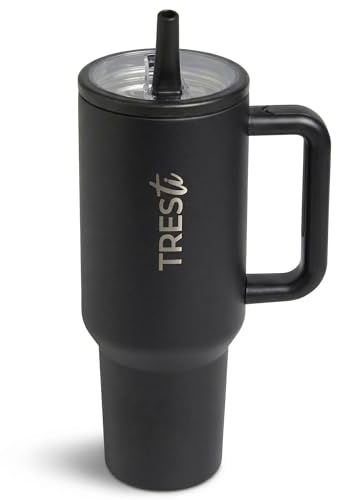 TRESTi Tumbler Térmico 1,2L (40oz) con Asa y Pajita Abatible - Termo de Acero Inoxidable 100% Antigoteo - Vaso Térmico EcoSostenible - Mantiene Frío 12H y Calor 6H - Negro
