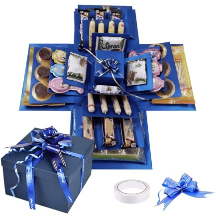 5-lagige Kreative Geschenkbox Explosionsbox, DIY Handgemachte Überraschungsbox, Geschenkbox Geburtstag Box Mit Klebeband für Weihnachten Geburtstag Jubiläum Valentinstag Hochzeitsgeschenk (Blau)
