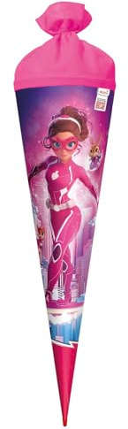 ROTH Schultüte 70 cm groß mit Motiv Agentin Laura – runde Zuckertüte zur Einschulung mit Filzverschluss, Stabiler Rot(h)-Spitze und glänzender Folienveredelung