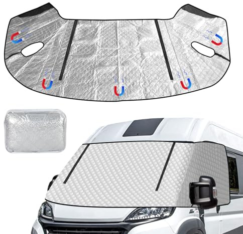 Frontscheibenabdeckung, Wohnmobil Thermofenstermatte mit Reißverschluss für FIAT Ducato Peugeot Boxer Citroen Jumper X250/290 2006-2025, Sonnenschutz Frostschutz