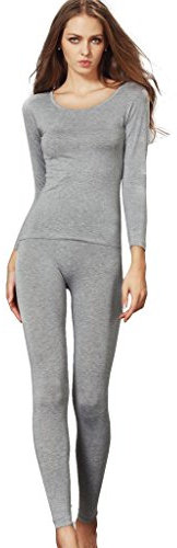 Liang Rou women's U-cut stretch thin underwear set, leggings and long-sleeved shirt - Grey - Large