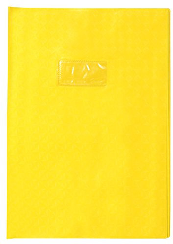 Clairefontaine 72214C - Heftumschlag / Heftschoner / Hefthülle Calligraphe mit Feinkörnung und Diamantmotiven, DIN A4 21x29,7 cm, Etikettenhalter, aus PVC blickdicht und strapazierfähig, Gelb, 1 Stück