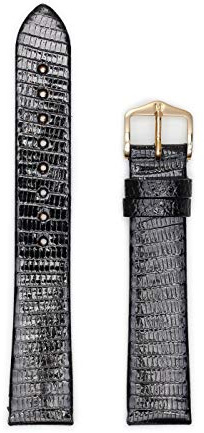 HIRSCH Lizard Long Black Leather Watch Strap 01766050-1