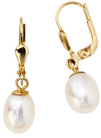 Ohrhänger Boutons Ohrringe mit Perle 585 echt Gold Gelbgold Damen