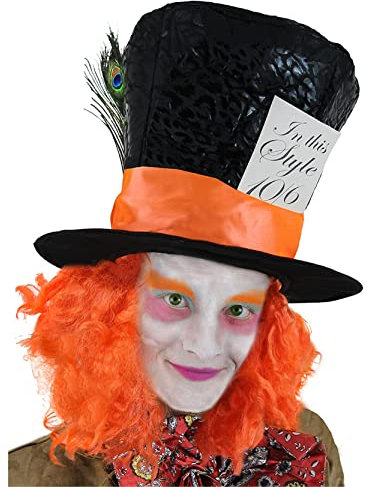 I LOVE FANCY DRESS LTD verrückt Hatter Hut Kostüm Zubehör Hut mit orange und Pfau Feder verrückt Story Buch Charakter Buch Woche Alice im Wunderland