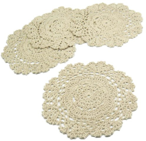 kilofly Crochet Cotton Lace Table Placemats Doilies Value Pack, 4pc, Beige, Floral, 7 inch