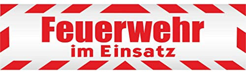 INDIGOS UG - Magnetschild Auto Feuerwehr im Einsatz mit Rahmen 30 x 8 cm - Magnetfolie LKW Truck Transporter Baustellenfahrzeug Firmenwagen - flexibel abnehmbar, wetterfest