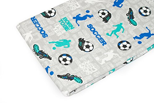 1buy3 Jersey Stoff Gemustert zum nähen | 92% Baumwolle, 8% Elasthan | Kinderstoff | Baumwolljersey | Muster: Soccer | 100cm x 160cm | Grundpreis je m² = €9,99