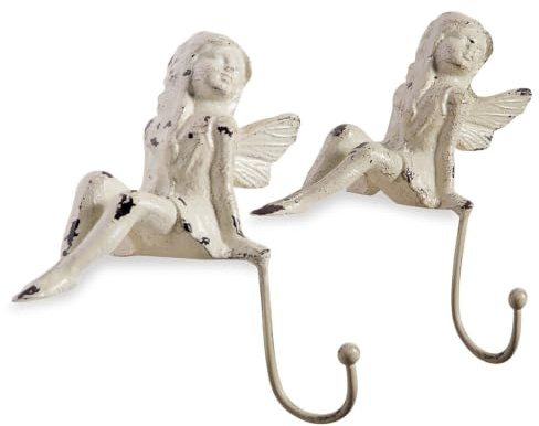 Loberon Haken 2er Set Angel, Zauberhafte Elfen, Shabby-Romantik pur, mit Antik-Finish, Nostalgischer Charme, Dekoration, Aufbewahrung, Eisen, antikcreme