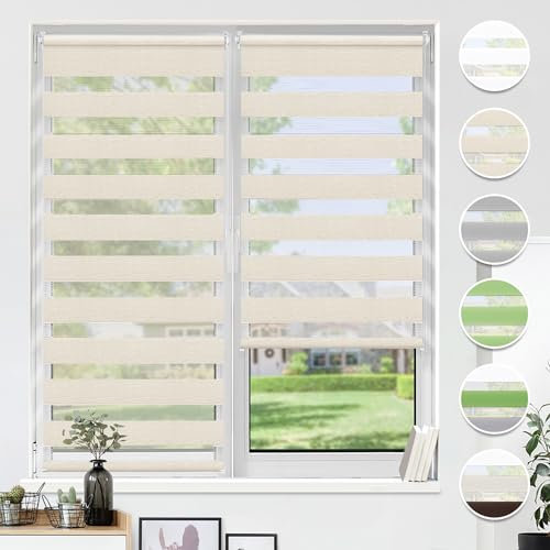 HOMEDEMO Doppelrollo Klemmfix ohne Bohren & mit Bohren, Rollos für Fenster und Tür, Leinen, 40x150cm(BxH), Duo Rollo Klemmrollo lichtdurchlässig, Fensterrollo Sichtschutz