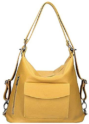 Bottega Carele Borsa Donna a spalla trasformabile in Zaino in vera pelle made in Italy BC1137 (Giallo senape)