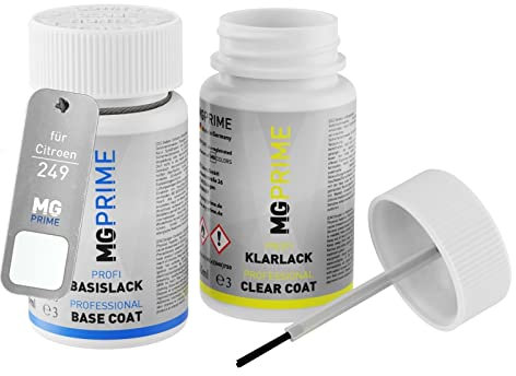 MG PRIME Autolack Lackstift Set für Citroen 249 Blanc Banquise/Polarweiss Basislack Klarlack je 50ml