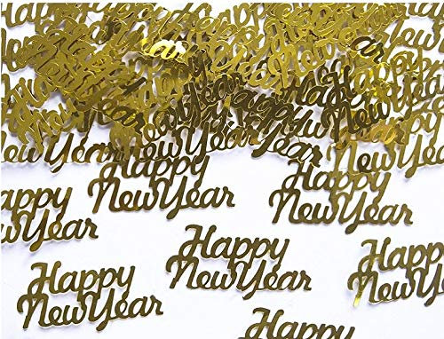Konfetti/Streu-Deko Happy New Year in Gold/Tisch-Dekoration Silvester Neujahr Jahres-Wechsel Party Feier (3 Tüten = 9 Gramm)