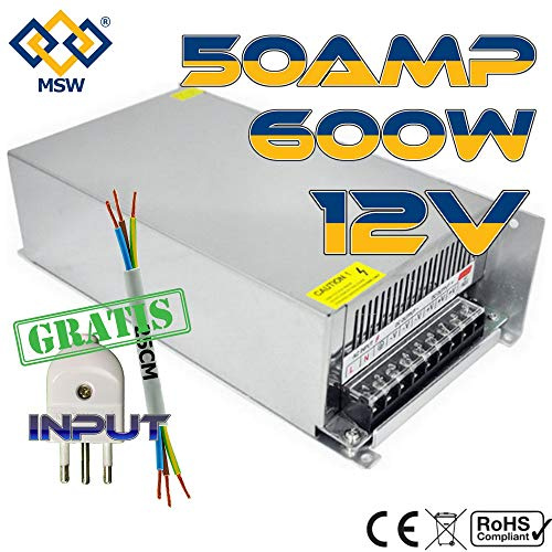 MSW Alimentatore 50amp 600W Trasformatore Stabilizzato con Trimmer in 220V out 12V Amp con Spina e Cavo in Omaggio 50A 50Amp 50 A 50 Amp