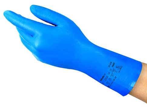 Ansell AlphaTec 37-310, Vielseitige Nitrilhandschuhe, Wiederverwendbare Handschuhe, Latexfreie Chemikalienschutzhandschuhe, Koch- und Reinigungshandschuhe, Blaue Arbeitshandschuhe, 12 Paar, Gr. XL