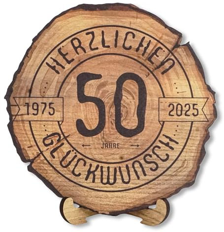 DARO Design – Baumscheibe mit Gravur für 50. Geburtstag – Geburtstags Geschenk aus Holz – Hochwertige Holz Geschenke mit Gravur ideal für Geburtstag – Dicke 6mm, Durchmesser 20cm – Made in Germany