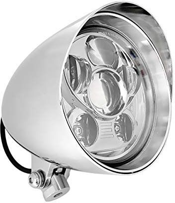 FATECIM 5.75 LED Motorcycle Headlights w/Aluminum Visor Clear Lens 5 3/4 inch Bullet Vintage Lamp for Harley Sportster Dyna Softail Bobber Chopper Honda Yamaha Suzuki Kawasaki Custom Chrome