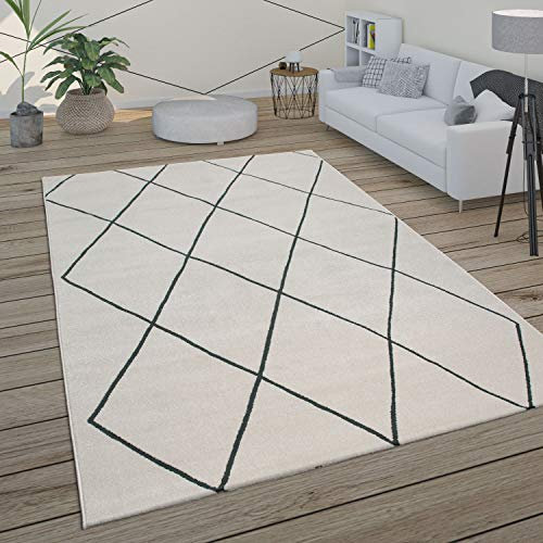 Paco Home Teppich Wohnzimmer Skandi Rauten Muster Modern Weiß Verschiedene Designs Größen, Grösse:80x150 cm, Farbe:Weiß 2