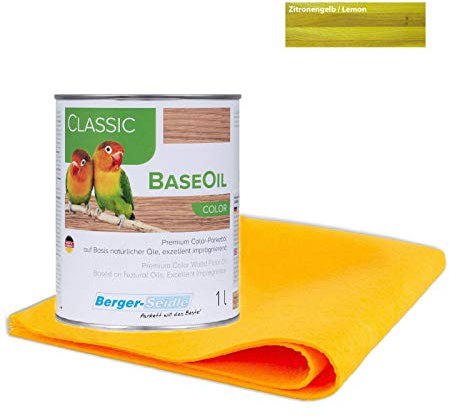 Berger Seidle Classic Base Oil | Olio per parquet Premium con impregnazione profonda | 100% materie prime naturali | 1 litro + 1 panno super morbido (giallo limone)