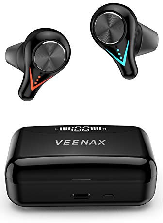 VEENAX L11 Wireless Earbuds, Bluetooth Earphones Touch Control, Sport Headphones with Microphone, Stereo in-Ear Headset with Deep Bass, LED Flashlight, Power Bank, 210H Playtime/CVC 8.0/USB-C, Black
