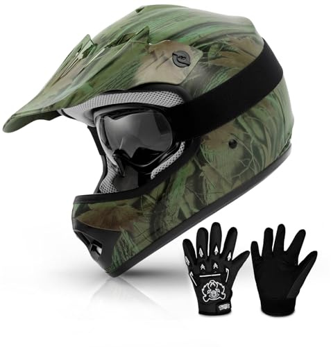 TCMT Youth Dirt Bike Helmet DOT Certified - Kids Full Face Motocross ATV Helmet with Goggles, Gloves and Helmet Bag for Off-Road, BMX, MX, Street Riding