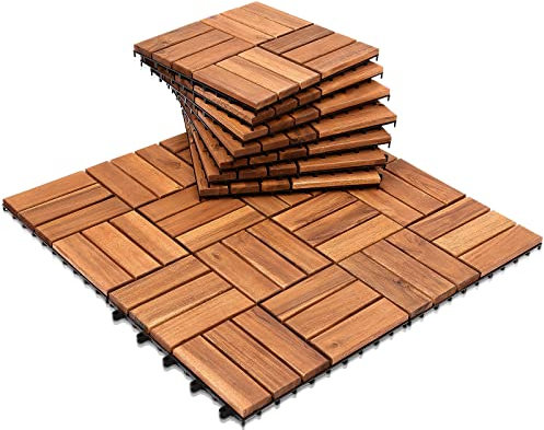 Jiubiaz 22-er set Holzfliesen Balkon, Akazienholz Terrassenfliesen, Perfekt fliese für Deck Garten Balkon Terrasse(12 Latten | 2 m²)