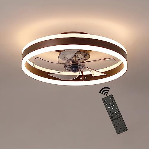 GaoHX Deckenventilator Mit Beleuchtung, Modern LED Dimmbar Deckenleuchte mit Ventilator und Fernbedienung, lampe mit ventilator mit timer luster für Wohnzimmer Schlafzimmer Esszimmer (braun, 50CM)