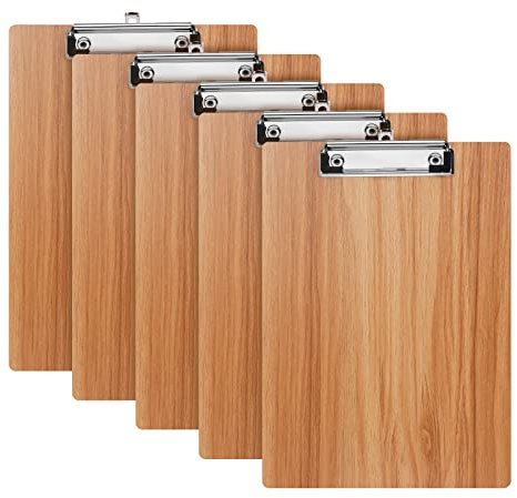 A4 Porte-Blocs en Bois,5 Pièces Planchettes à Pince Avec Clip et Trou de Suspension,Clipboard Porte-Formulaires