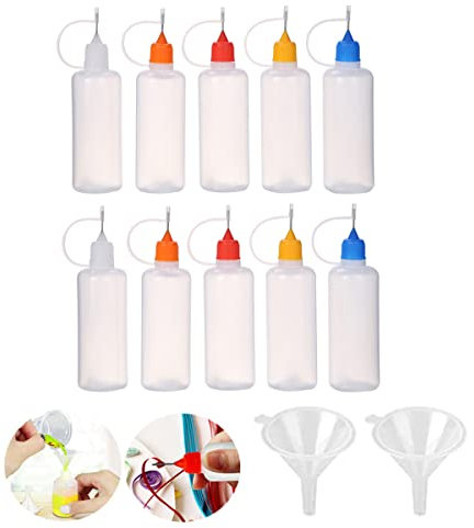 10 PCS 60ml Empty Glue Bottle with 2PCS Mini Funnels, Plastic Applicator Bottles with Needle Tip Caps for Glue, Liquid, Oil, DIY Craft, Acrylic Painting (Multicolor)