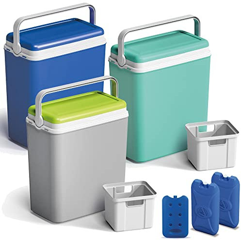 29 Ltr Large Thermal Cooler Freezer Insulated Cool Ice Box Picnic Beach Camping (Grey & Green)