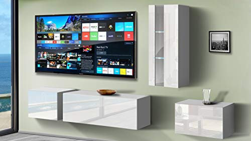 Furnitech Wohnwand Wohnzimmer | Wohnzimmer Möbel mit LED RGB - 16 Farben | Hängend Wohnwand Modern | Wohnzimmer Schrankwand mit Regale und TV Schrank (Sopelek AN8-18W-HG2 1A)