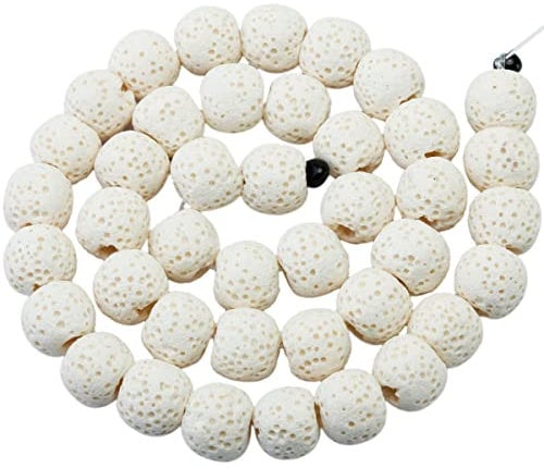 KYEYGWO 8 mm Runde Lavastein Perlen Strang für die Schmuckherstellung, Vulkangestein Lose-Perlen Halbedelsteine-Perlen Schmuck-Accessoires für DIY Design, Armband und Parfüm-Diffusor, Weiß