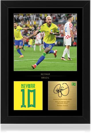 Win FC Neymar Jr Gerahmtes Foto, A4, mit digitaler Unterschrift, Geschenk für Brasilien-Fans