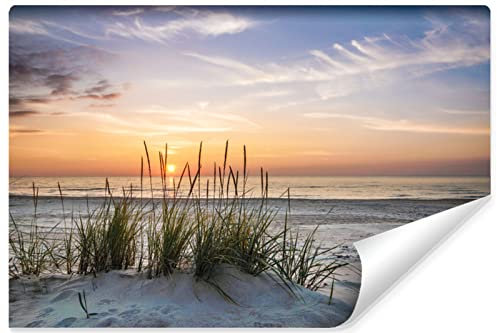 Muralo Selbstklebende Vlies Fototapete MEER Strand Dünen Sand Sonnenuntergang Natur Landschaft 3D Wanddekoration für Schlafzimmer Wohnzimmer Büro Br. 270cm x Hö. 180cm