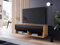 MINIO go for it - Armoire TV Lowboard Anne I 100x30x33 cm I avec Portes et Niches Ouvertes I Panneau de Particules Stratifié I Fonctionnel I Noir Brillant et Chêne Wotan - sans Éclairage