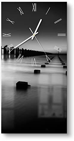 DEQORI Glasuhr | horizontal 30x60 cm | Motiv Mündung der Themse | große XXL Design Uhr aus Glas | leise Wanduhr für Wohnzimmer & Küche | Moderne Hingucker Uhr für die Wand