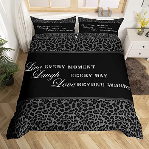 Manfei Inspirierende Zitate Bettbezug M Größe,schwarzer Leopard Print Bettwäsche Set Kinder Mädchen Jungen Erwachsene,3D Wilde Tiere Pelz Tröster Abdeckung Moderne Mode Quilt Cover,1 Kissenbezug