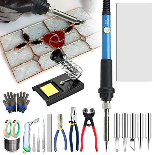 json2xml Stained Glass Starter Tool Set(23pcs)-Professional Simple Making Diy Glass & Mosaic Tools Set,Glass Cutter Tool&Soldering Iron Kit,For Glass Worker/Glass Craft Enthusiast/Mosaic Starter
