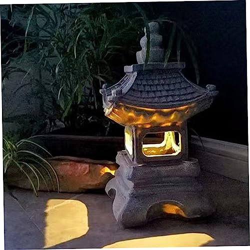 Hemore Lantern de pagode Solaire, 34 cm / 13,4 Pouces de pagode de Jardin de Style Chinois résine avec lumière Solaire, Ornement de Paysage Zen étanche au Jardin pour décoration extérieure de Jardin