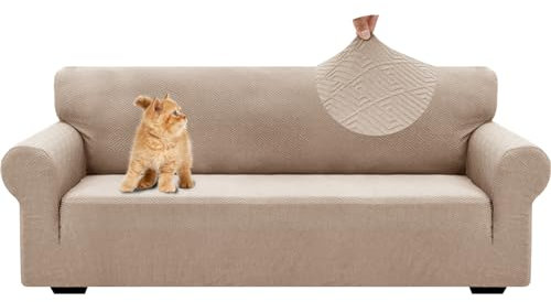 YSTELLAA Housse De Canapé 3 Places avec Accoudoirs, Universelle Housse Canapé Extensible, Protection Griffures Sofa Cover, Sofa Cover Lavable Antidérapante, Moderne, Kaki