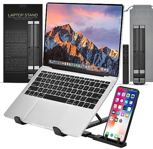 Portable Laptop Stand For Desk, Laptop Riser For Desk, Abs+Silicone Adjustable Laptop Stands Foldable Ventilated Cooling Notebook Stand For All Laptops, Tablets has wide More 7-17” and Mobiles stand.