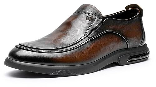 DESAI Mocasines Zapatos Hombre sin Cordones de Vestir de Cuero Clásicos Zapatillas Planas Oxford, Marrón, 41 EU