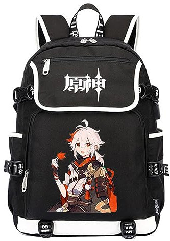 jiminhope Genshin Impact Backpack Harajuku Laptop Rucksack Genshin Hu Tao Klee Wendy Schultertaschen Teenager Schwarzer Reiserucksack für Jungen Mädchen