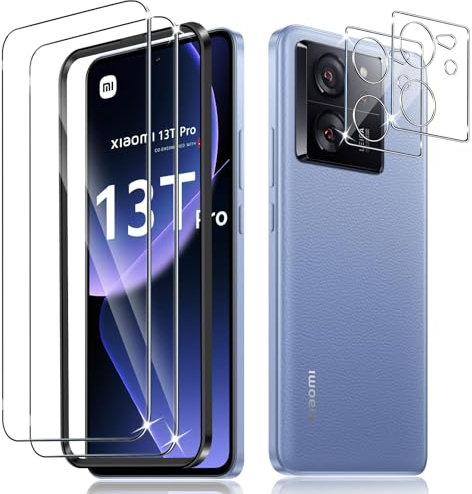 Liilaa Verre Trempé pour Xiaomi Mi 13T / 13T Pro, 2 Pièces Film Protection écran et 2 Pièces Caméra Arrière Protecteur, Anti-Rayures,Dureté 9H Glass, HD Transparent