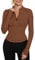IECCP Womens Long Sleeve Gym Tops Zip Workout Yoga Running T-Shirt Lightweight Fitness Sports Tee with Thumb Holes Brown S