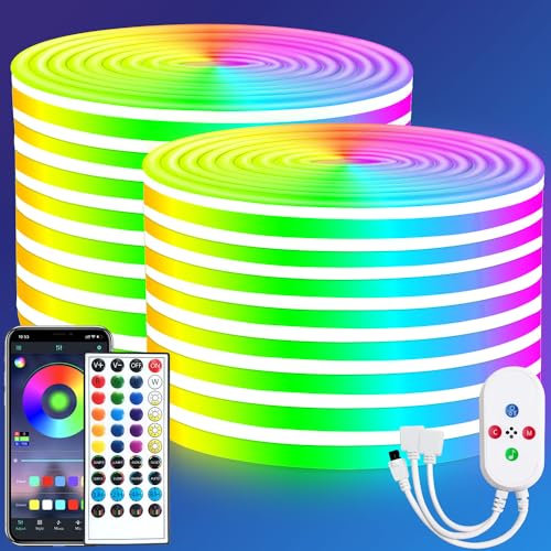 segrass 30M 24V Neon Led strip, Fernbedienung, APP Steuerung, IP65 wasserdichte flexible Neon Rgb LED Streifen, LED band Neon Seil Lampe, anwendbar auf Schlafzimmer und Außendekoration